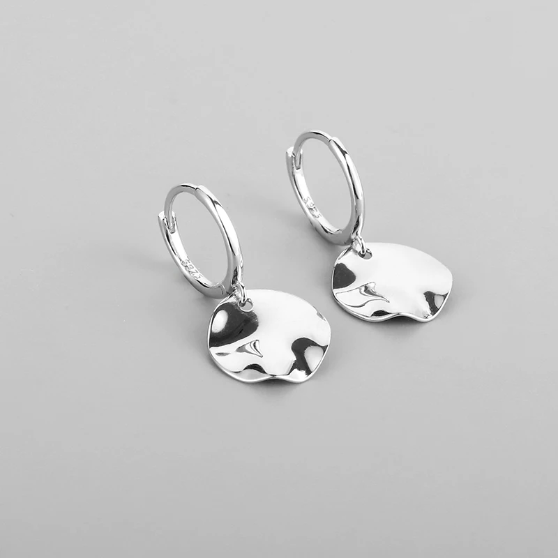 ANENJERY Silver Color Irregular Coin Hoop Earrings for Women Party Weddings Minimalist Jewelry