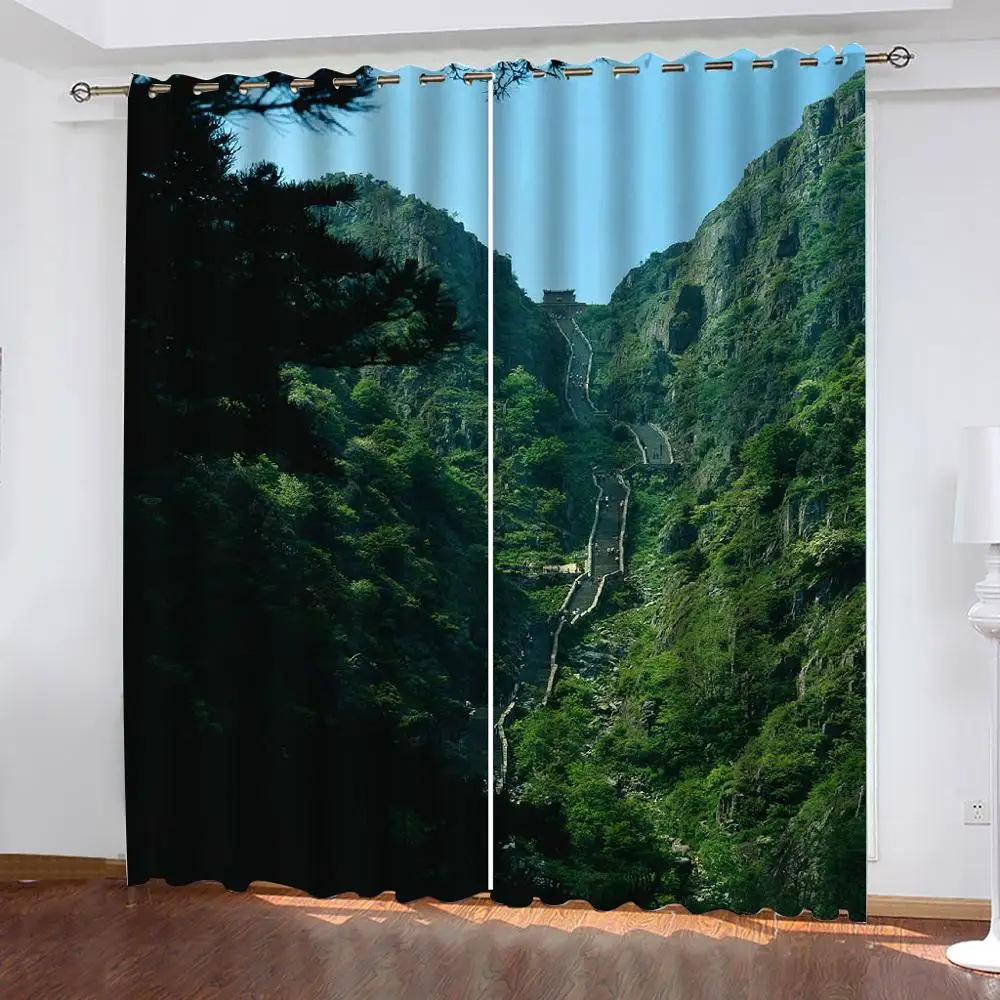 

Custom green scenery curtains Bedroom living room windproof thickening blackout 3d curtain