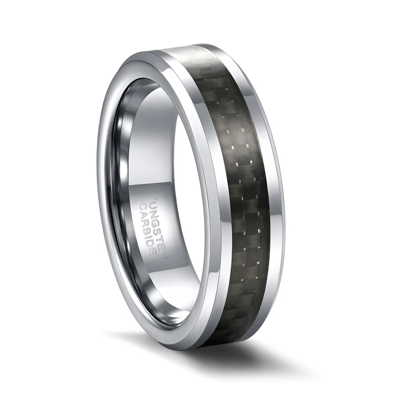 6mm Black Carbon Fiber Inlay Tungsten Carbide Ring Wedding Band For Men Fashion Jewelry Never Fade Anti Scratch anillo hombre