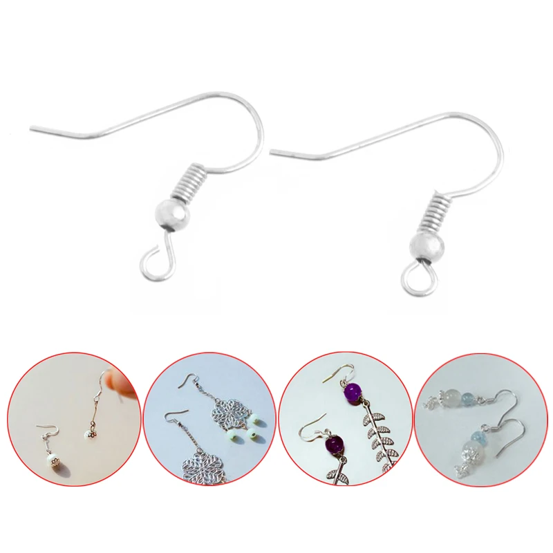 100 Pcs Earring Hooks Hypo-Allergenic Silver Plated Steel Ear Wires