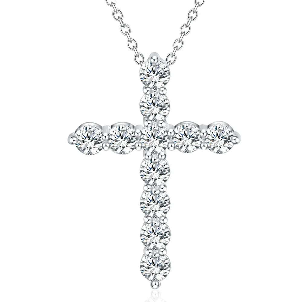 New 925 Sterling Silver Necklace Zircon Cross Pendant Necklace for Woman Men Glamour Jewelry Gift