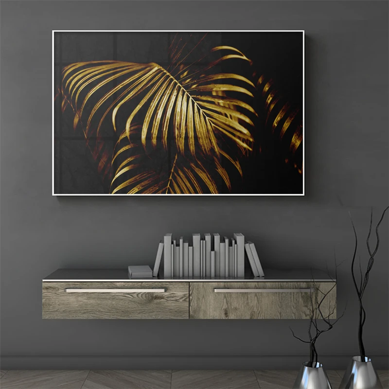 Nordic Golden Abstract Leaves Plant Picture Wall Art Canvas Painting Modern Poster Print for Living Room Aisle Home Decoration