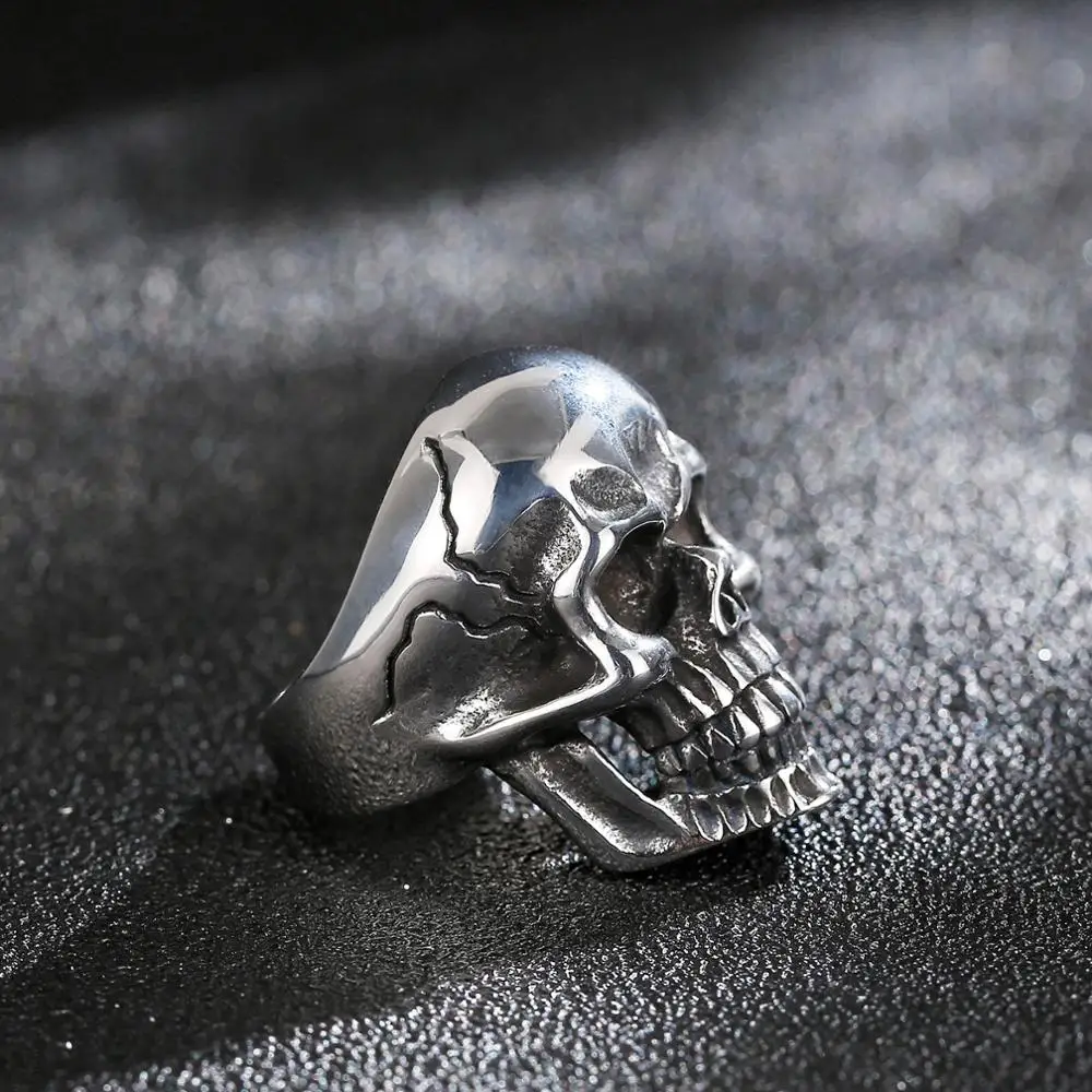 Kalen Vintage Gothic Style 6mm Men\'s Stainless Steel Skull Ring Charm Jewelry Accessories