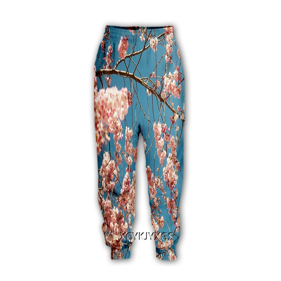 Flor de cerejeira impressão 3d calças casuais esportes sweatpants em linha reta calças moletom jogging calças y07