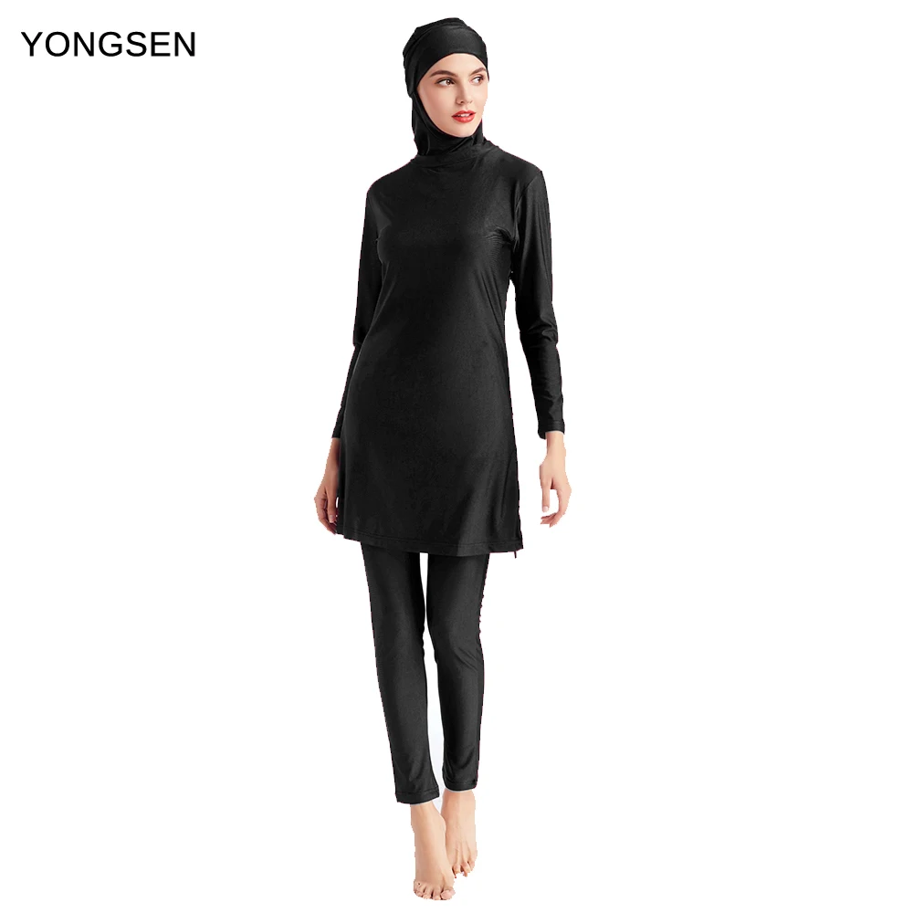 

YONGSEN 2022 Muslim Girls Swimsuit Modest Islamic Holiday Beach Bathing Suit Long Sleeve Three Piece Burkinis Swimwear