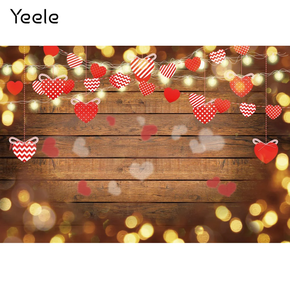 Yeele Valentine's Day Wooden Board Love Heart Light Bokeh Photography Backdrop Photographic Backgrounds For Photo Studio