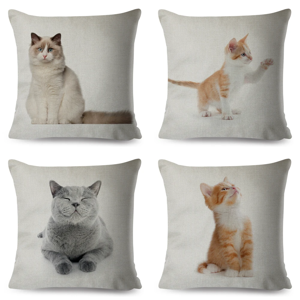 Cute Cat Pillowcase Decor Lovely Pet Animal Print Cojines Cushion Cover Polyester Pillow Case for Home Sofa Children Room 45x45