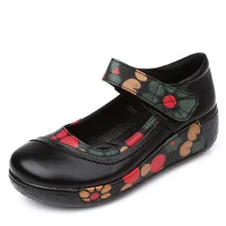 ZXRYXGS 2025 Premium Cowhide Printing Classic Leather Shoes Thick Soft Sole Wedges Heel Shoe Mom Fashion Shoes Women High Heels