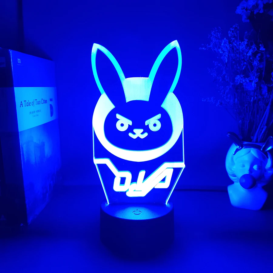 Game Overwatch Figurine DVA Rabbit Bunny Night Lamp Holiday Atmosphere Lighting Decoration Cool Friend Gift Gaming Room Setup