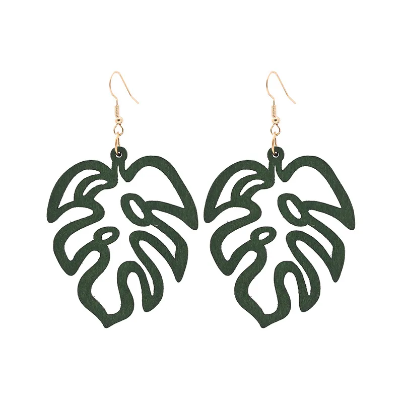 Cutout Monstera Leaf Wood Earrings for Women Fashion Wooden Earrings Vintage Earrings Jewelry Wholesale