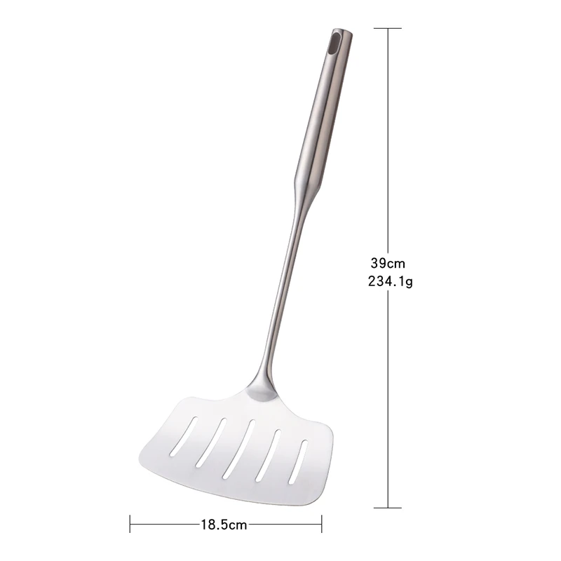 1PC  Kitchen Silver Cooking Set 304 Stainless Steel Spatula Soup Spoon Special Cooking Shovel with Hollow Handle Kitchen Tools