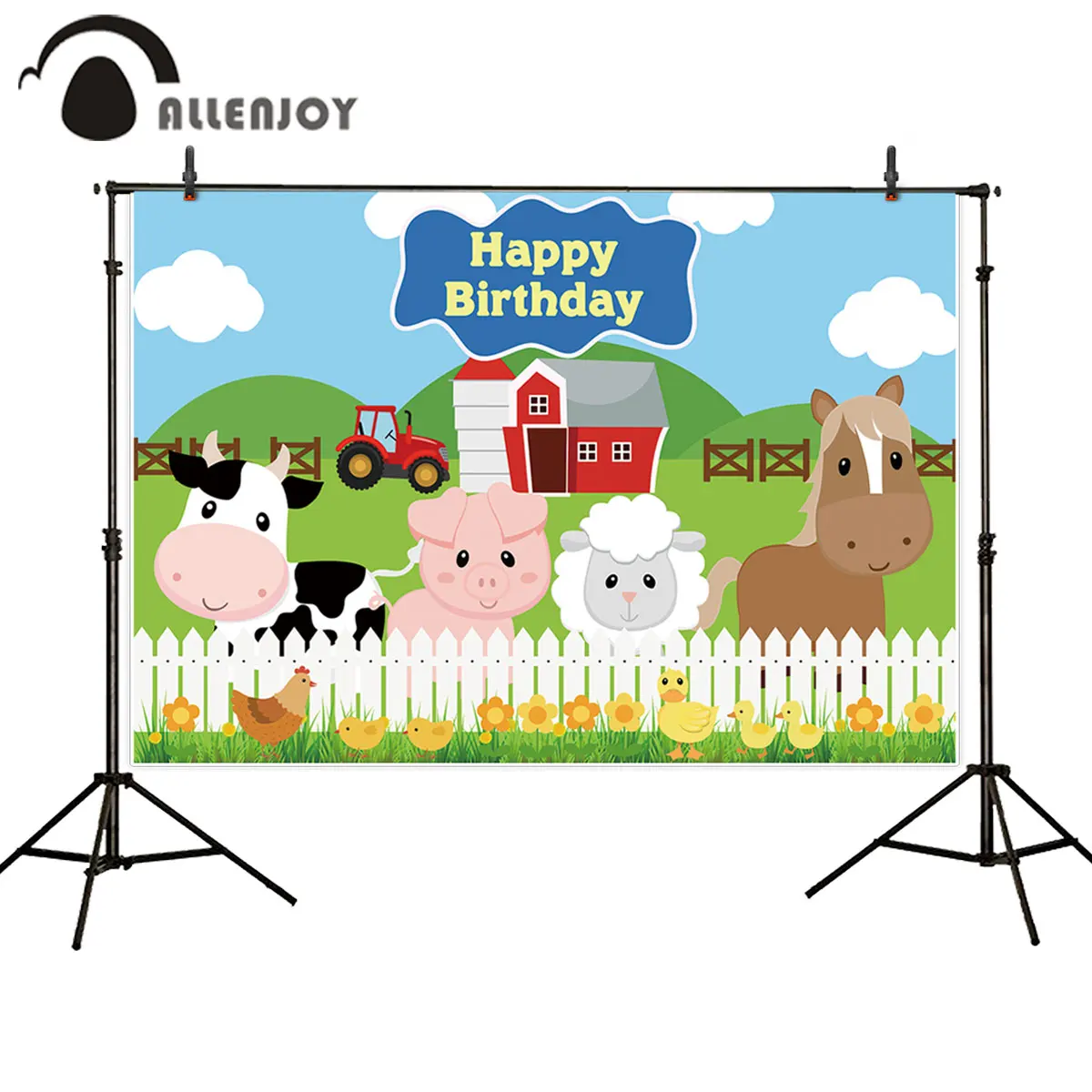 Allenjoy Farm custom Photography Backdrops Red Barn Barnyard Tractor Animals Photo Background Kids Birthday Party decoracion