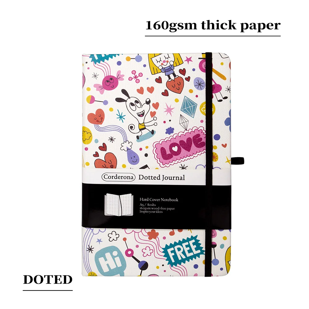 A5 160gsm Dotted Grid Bullet Notebook Love Cartoon Hard Cover Travel Journal