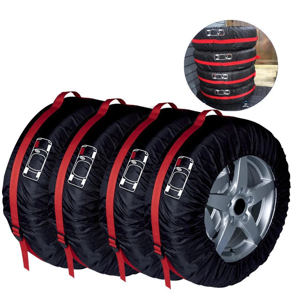 4 Pieces S L Car Spare Tire Cover Case Tires Storage Bag Carrier Auto Tyre Wheel Protector Dustproof Waterproof Anti-snow