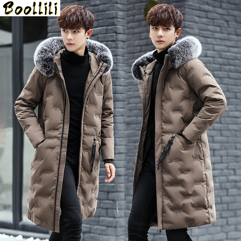 

2023 Duck Boollili Down Jacket Men Korean Thick Long Coat Winter Jackets for Men Fox Fur Collar Mens Clothing Kurtka Zimowa