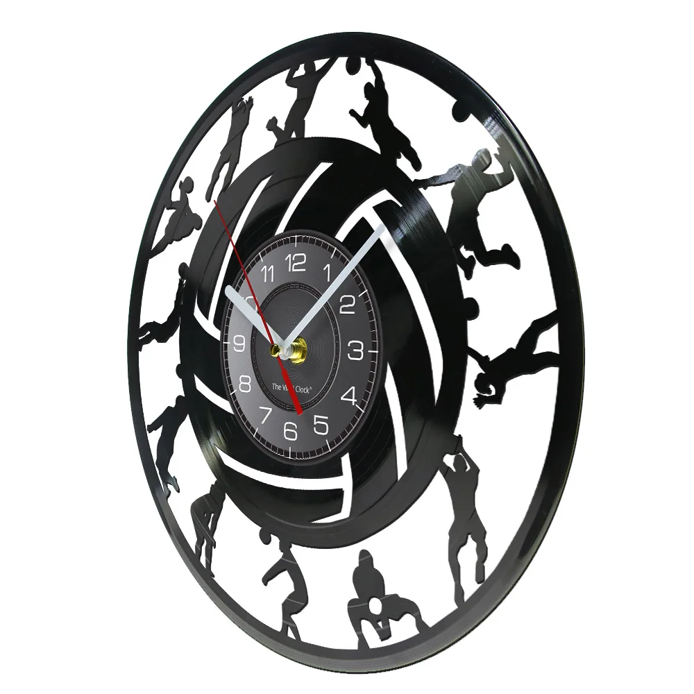 Volleyball Athletes Silhouette Laser Vinyl Record Wall Clock Art Volleyball Girl Retro Watch Coach Gift Volleyballer Player Gift