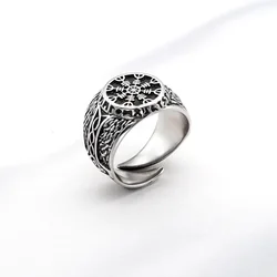 Free Shipping 316L Stainless Steel Helm of Awe Runes Ring Viking Talisman Scandinavian Amulet Jewelry