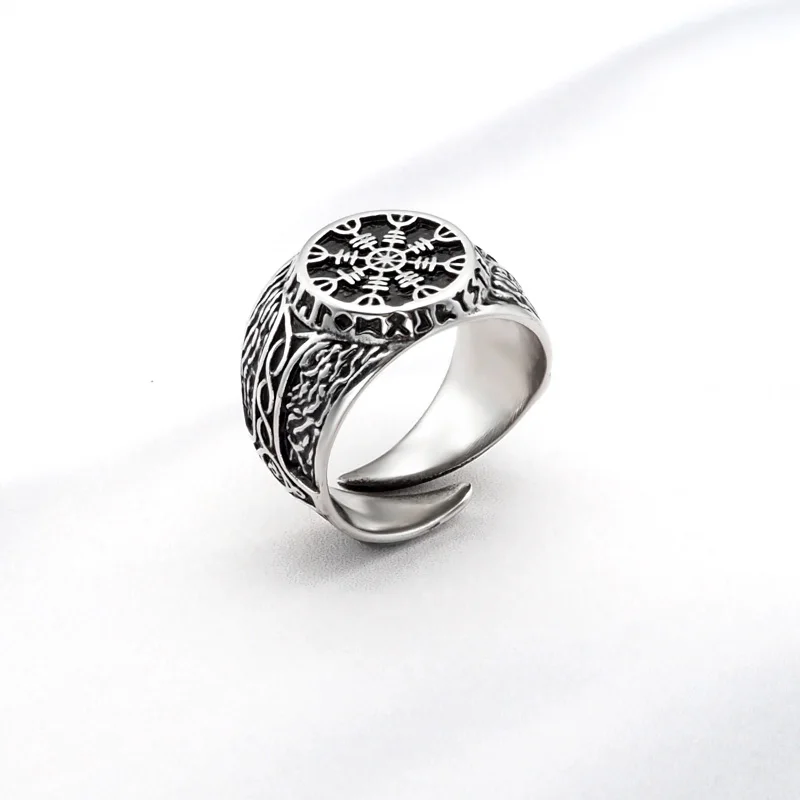 Free Shipping 316L Stainless Steel Helm of Awe Runes Ring Viking Talisman Scandinavian Amulet Jewelry