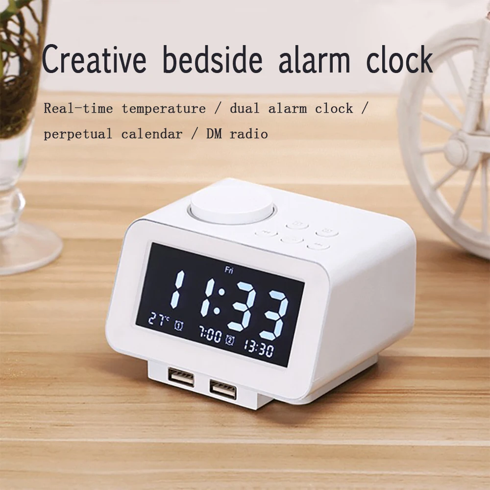 Alarm Clock Digital Electronic Smart Mechanical LED Dual Wireless Bluetooth FM Radio USB Charger Snooze Temperature Music Player