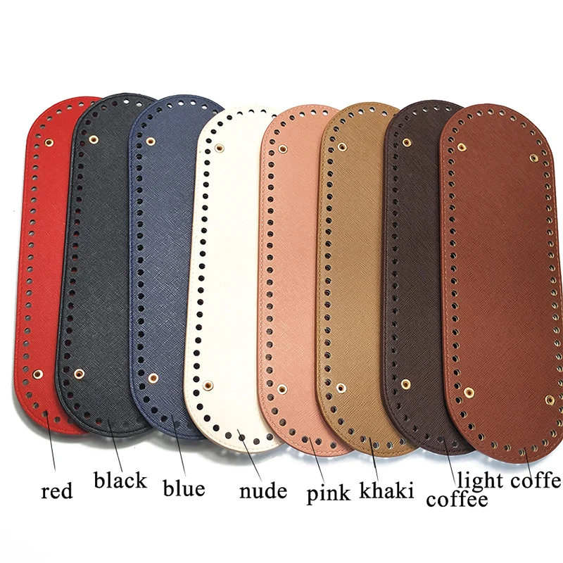 1PC Oval Long Bottom for Knitted Bag PU leather Bag Accessories Handmade Bottom With 64 holes DIY Crochet Bag Bottom