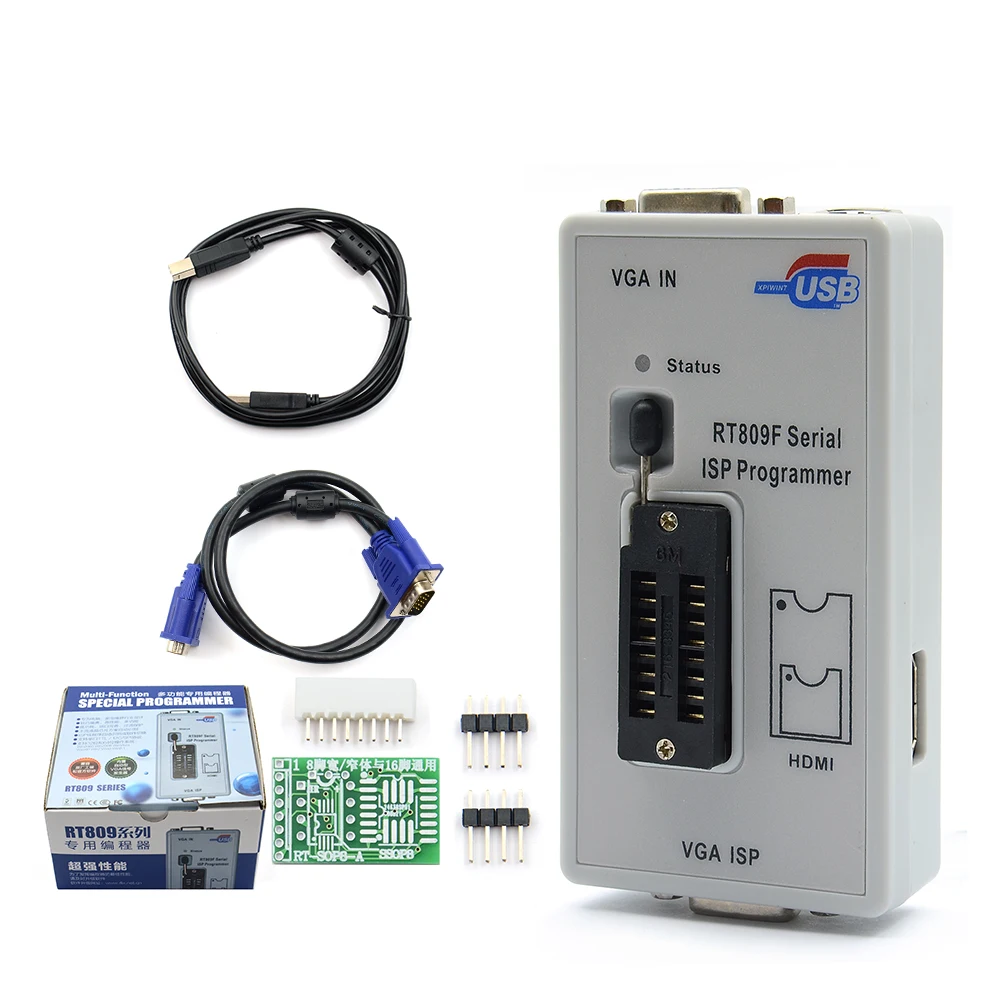 RT809F Serial ISP Programmer with 11 Adapters +1.8V SOP8 Test Clip+EDID Cable Smart Portable Programming Calculator