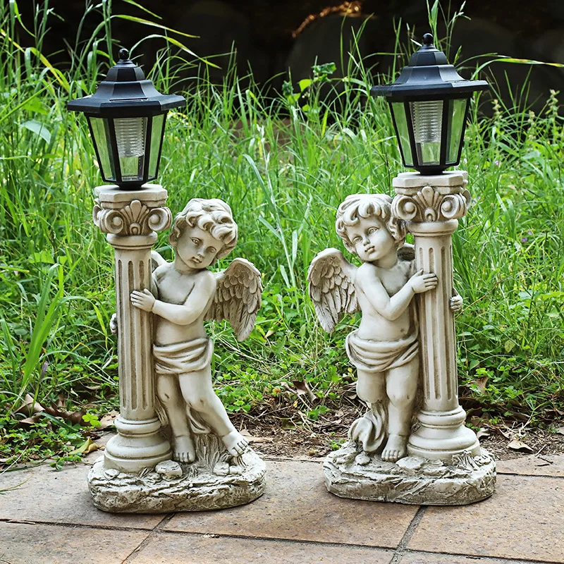 

Retro Angel Solar Lamp, Outdoor Courtyard Ornaments, Garden Landscape, Resin Decoration, Home Decor, Roman Column Crafts, 50cm