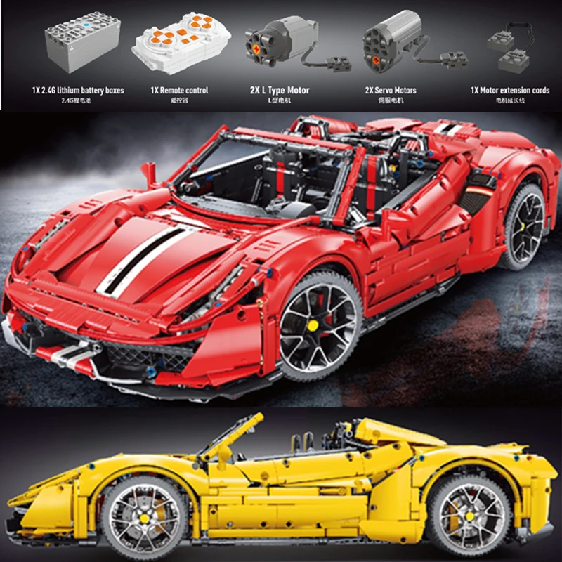 

IN STOCK T5005 3608pcs High Tech Series Red Yellow 488 Pista Sports Super Racing Car 1:8 Model Building Blocks Bricks Toys Gift