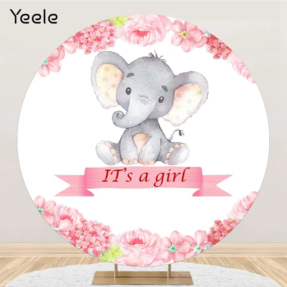 Yeele Elephant Girl Round Backdrop Circle Safari Party Newborn Baby Shower Photography Background Custom Polyester Photo Studio