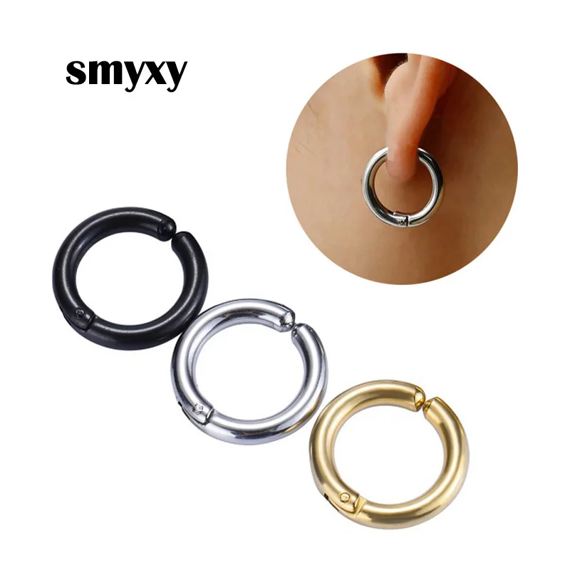 New Simple Stainless Steel No Piercing Ear Circle Earrings For Women Men gold/steel/black color fake Earrings Popular Jewelry