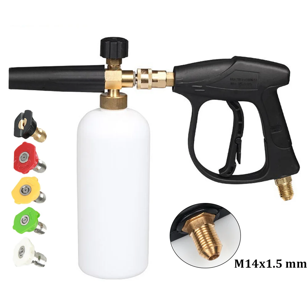 

High Pressure Gun Car Washer Snow Foam Lance 1/4" Quick Release with 5 Nozzles Car Washing M14 x 1.5 mm Water Gun Cleaning Tools