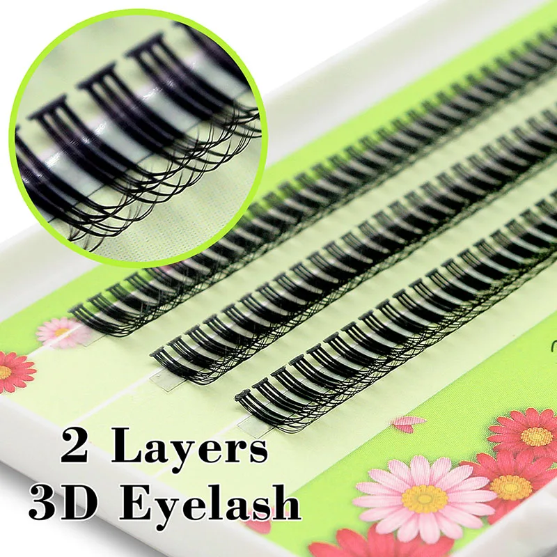 Kimcci 120 Bundles 2 Layers 3D Thicken Individual Eyelash Extension False Makeup Grafting Eyelashes Russian Volume Faux Lashes