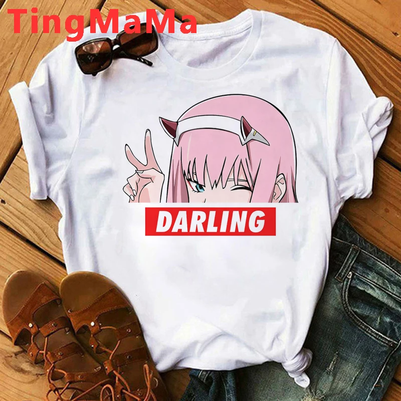 Hot Japanese Anime Darling In The Franxx T Shirt Men Kawaii Cartoon Zero Two Graphic Tees Unisex Harajuku Casual T-shirts Male