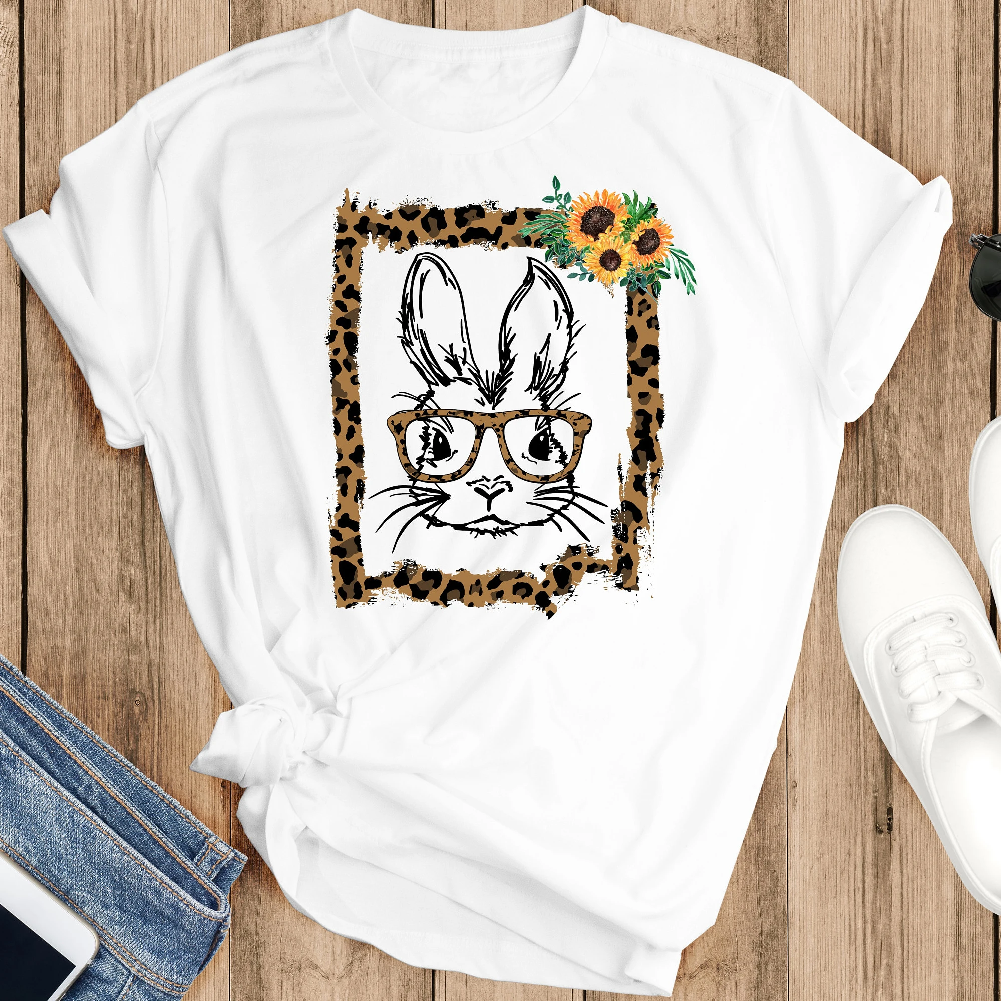 Women T-shirt Hipster Rabbit Animals Print Tops Casual Ladies Basic O-collar Short Sleeved Women T-shirt Girl,Drop Ship