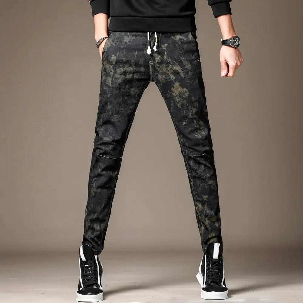 

Free Shipping 2019 New men's male trousers denim pants Autumn jeans self-cultivation stretch Korean dark gold camouflage