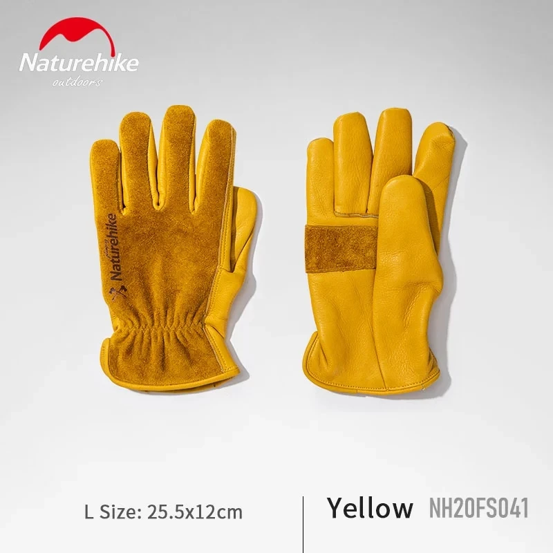 Naturehike Outdoor Cowhide Gloves Ultralight Yellow Insurance Wear-resistant Camping Leather Gloves Portable Protect Equipment