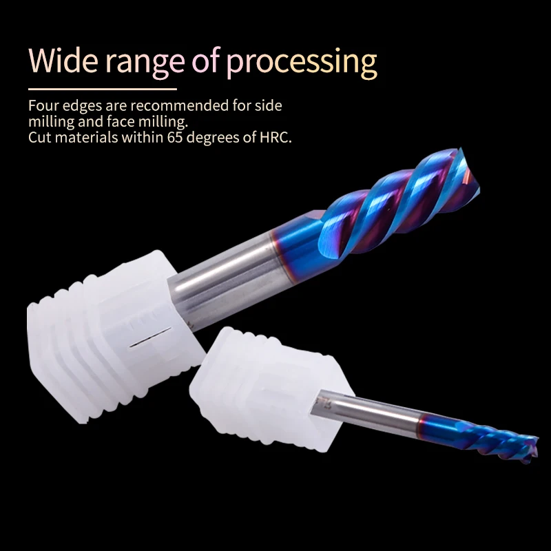 Endmill ตัด HRC65 4 ขลุ่ย 1 มม.12 มม.1.5 มม.2 มม.3 มม.4 มม.5 มม.6 มม.mm 8mm อัลลอยด์คาร์ไบด์ทังสเตนเหล็กเครื่องตัดมิลลิ่ง