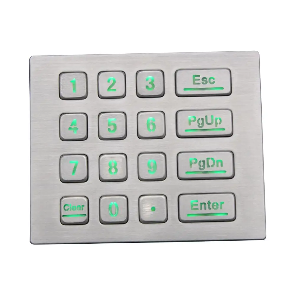 4x4 16 Keys Rugged Vandal Proof Keyboard Metal Industrial Numeric Backlit Keypad for Vending Machine