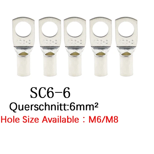 Imagen 2 del producto 10/25/50/100 Uds. Terminales de Cable de cobre estañado con agujero de perno juego de terminales de batería conector de Cable 4mm2 6mm 10/16/25mm 35/50mm 5mm 6mm 8mm