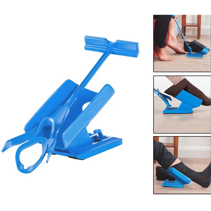 1pc Sock Slider Aid Blue Helper Kit Helps Put Socks On Off No Bending Shoe Horn Suitable For Socks Foot Brace Support