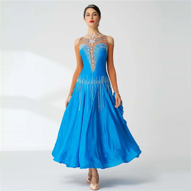 B-20114 Custom standard modern dance performance dress competition waltz ballroom dance custom pearl silk dress for sale