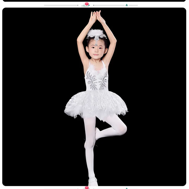 فستان الباليه وأغطية الرأس وقفاز الأطفال الأنيق الكلاسيكي الأبيض بحيرة البجع أداء المرحلة فستان الرقص الباليه توتو زي الباليه