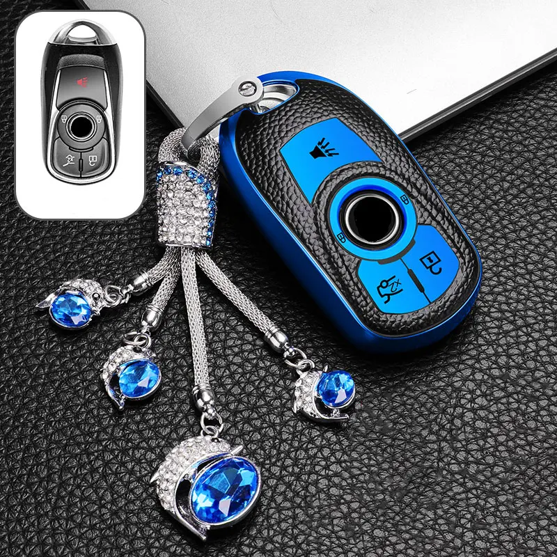 Leather TPU Car Key Cover Bag Case Shell Protector Keychain for Buick Encore Envision Excelle Lacrosse Regal Verano GX GL6