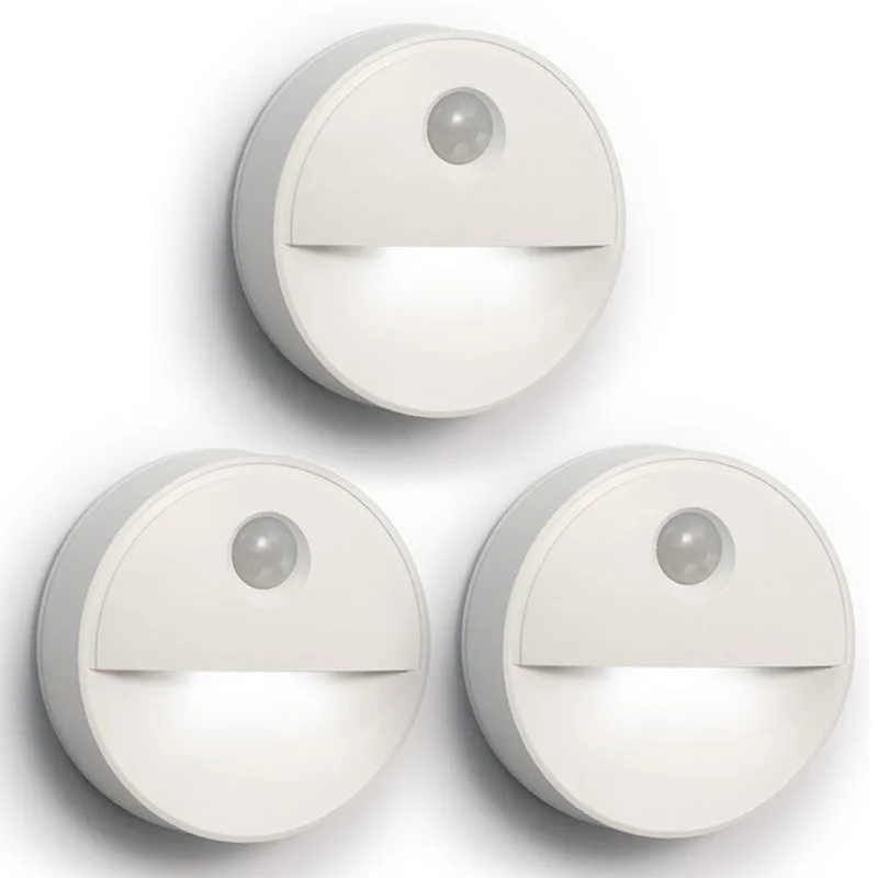 LED Round Cabinet Light PIR Motion Sensor Closet Light Automatic On/Off Battery Night Light For Cabinet Closet Kitchen Stairs