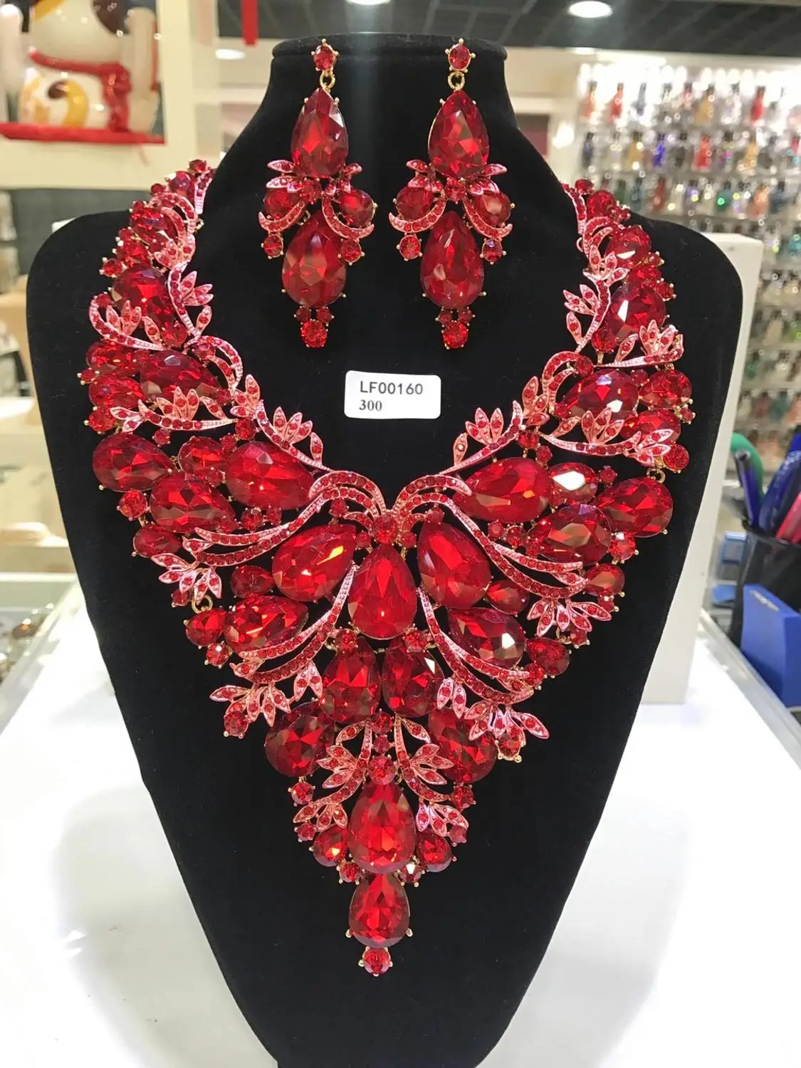 Colorful Crystal Wedding Jewelry Women Big Necklace Earrings Jewelry Sets African Wedding Bridal Rhinestone Jewelry Sets