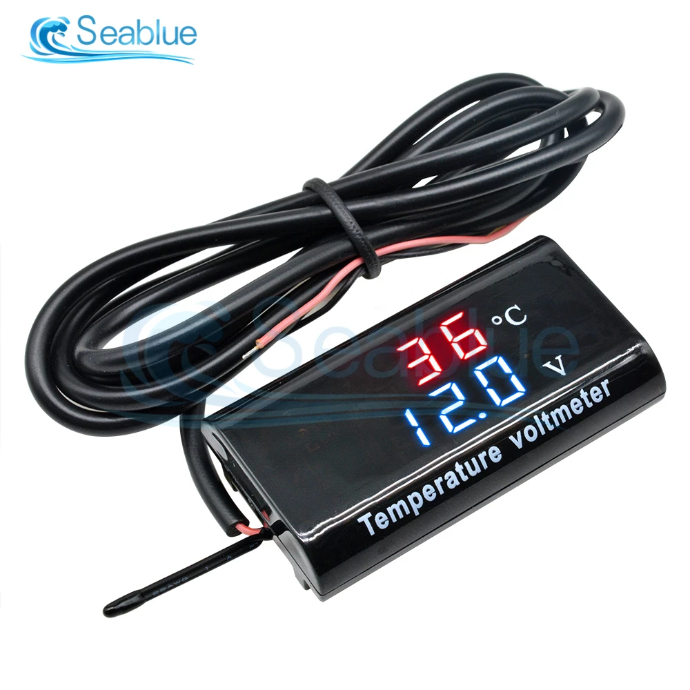 DC 12V 0.28 inch Dual Display LED Digital Temperature Sensor Voltmeter Thermometer Voltage Meter Tester For Car Motorcycle