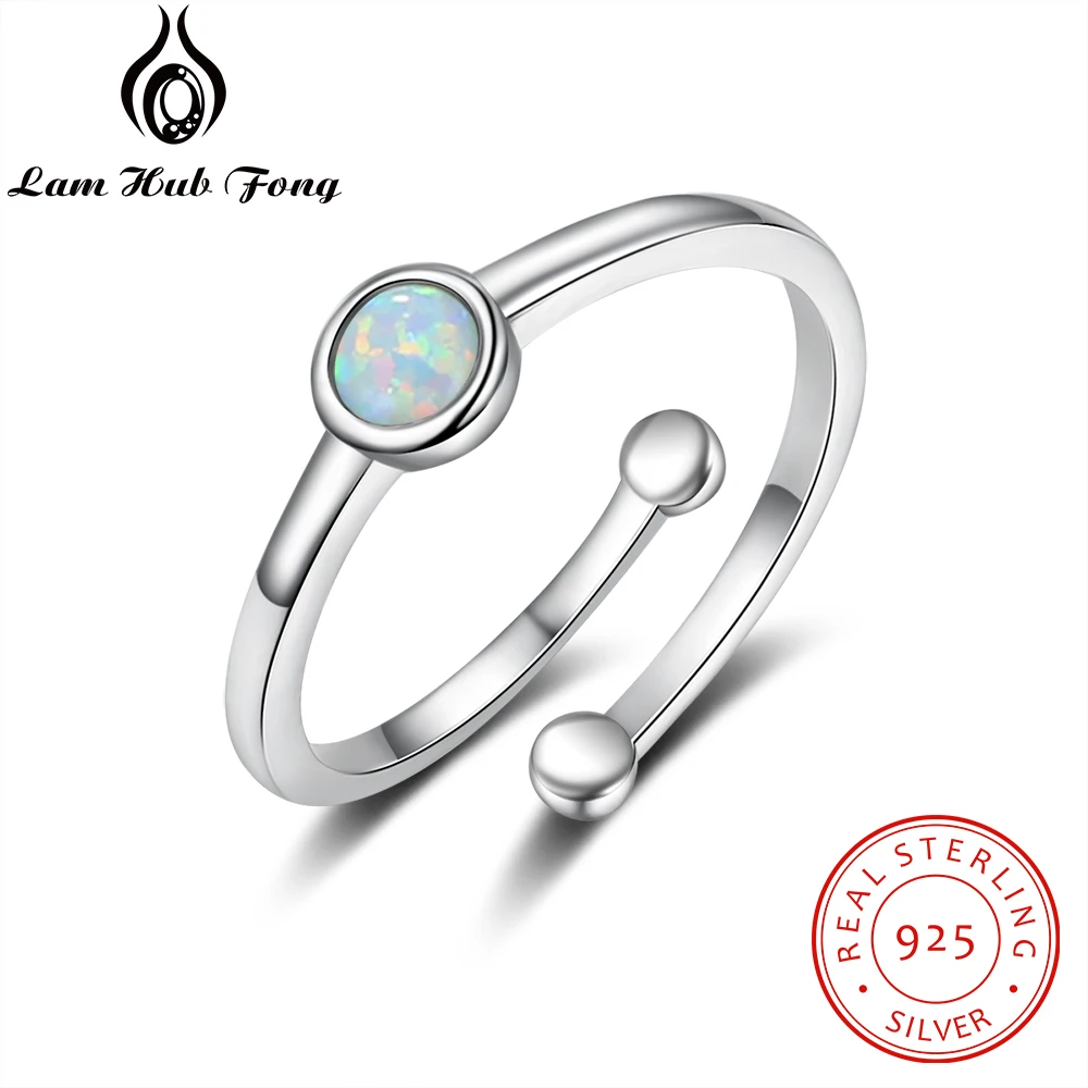 100% 925 Sterling Silver Rings for Women Round White Opal Stone Ring Adjustable Open Rings Silver 925 Female Wedding Jewelry