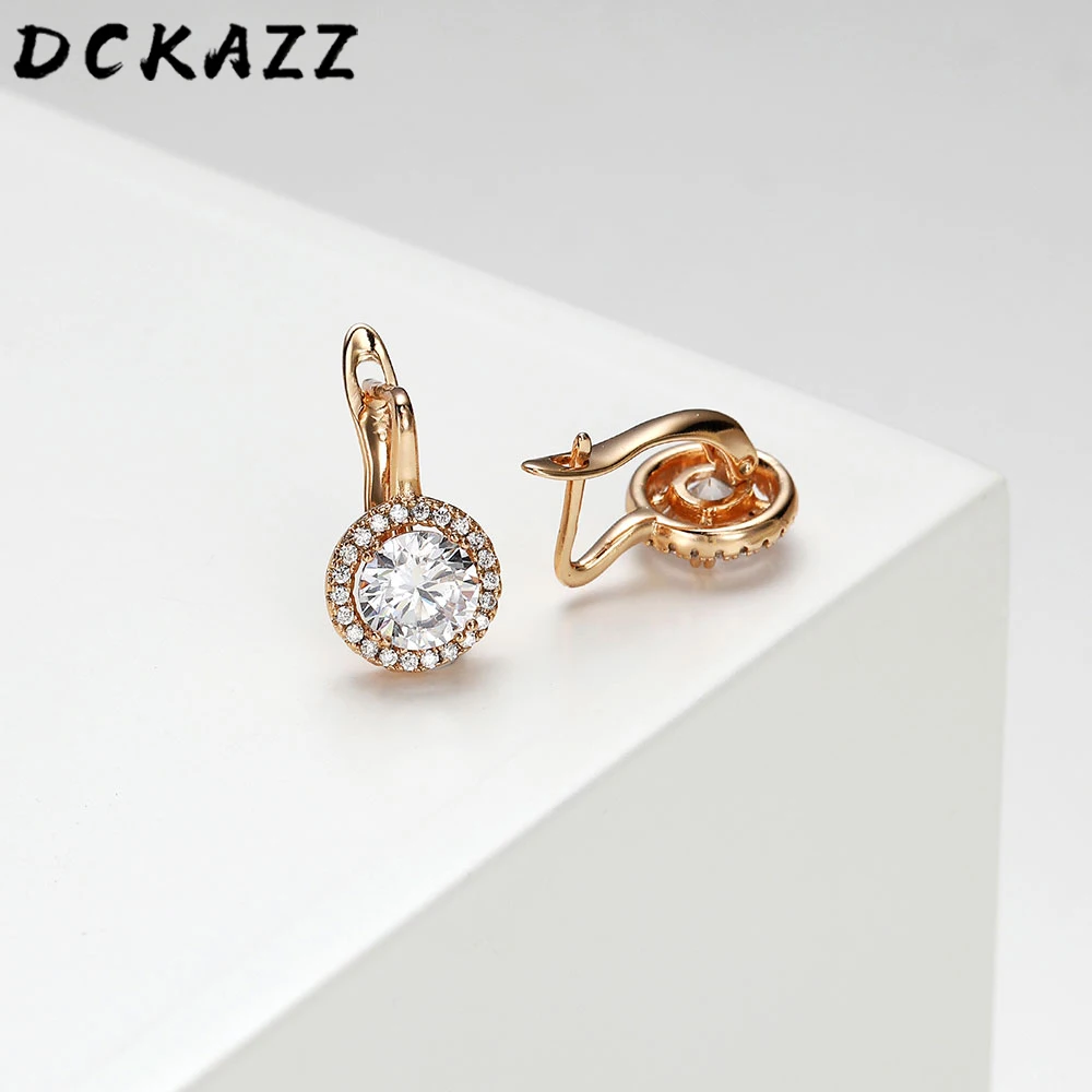 Round Carved Cubic Zirconia Dangle Earring Wedding Aesthetic Texture Jewelry 585 Rose Gold Color Hollow Earring for Women Gift