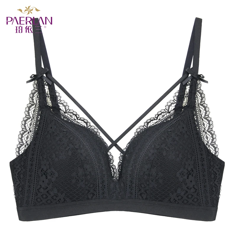 PAERLAN Sexy Cross with lace bra Bra Seamless Wire Free Small Push Push Up Adjust Deep V Underwear Women