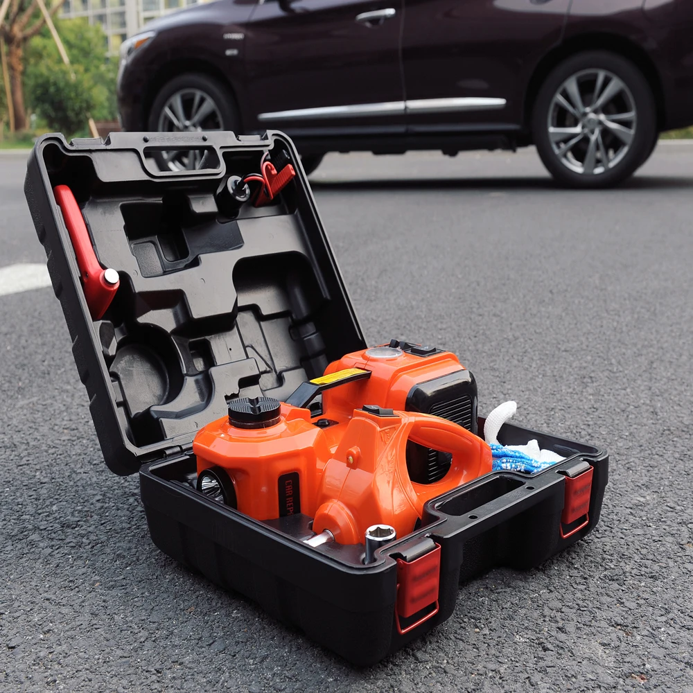 

12V 5Ton Car Jack Electric Hydraulic Jack Protable Tire Jack Electric Wrench Impact Socket Wrench Tire Inflator LED Light 4 in 1