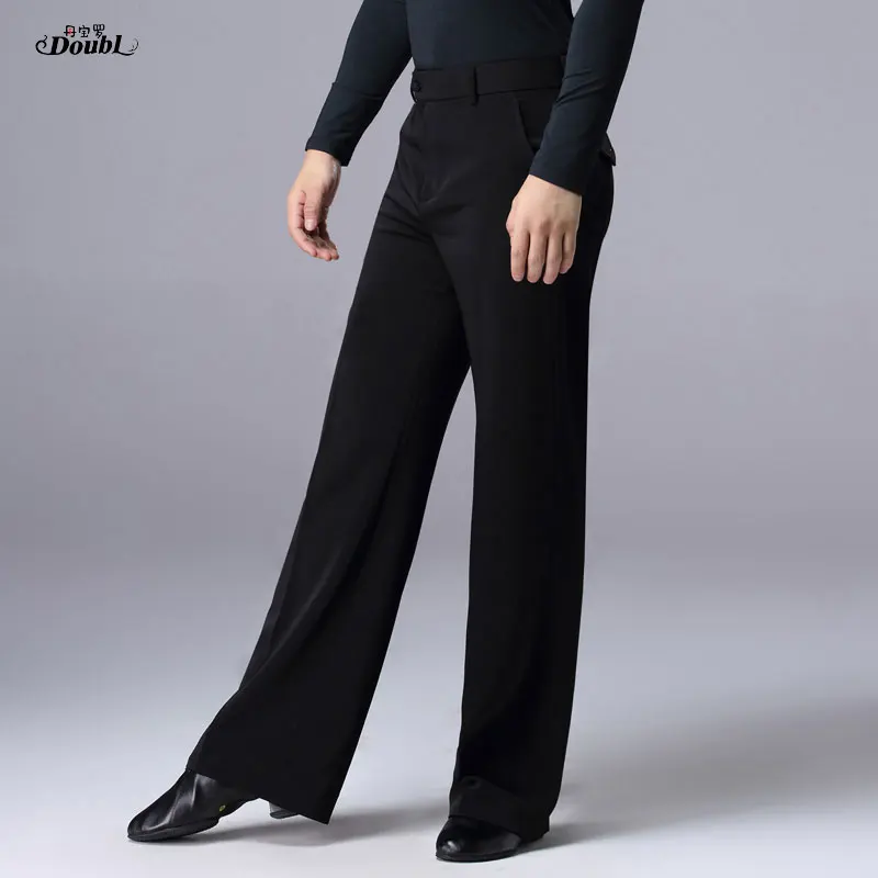 Doubl Brand Ballroom New Dance Pants Lady's for Men's Standard Latin Dancing Salsa Waltz Pocket Flap Wide Straight Legs